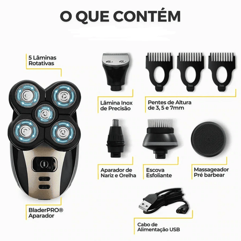 Kit Completo Barbeador Elétrico 5 em 1 - Shaver Max 7D